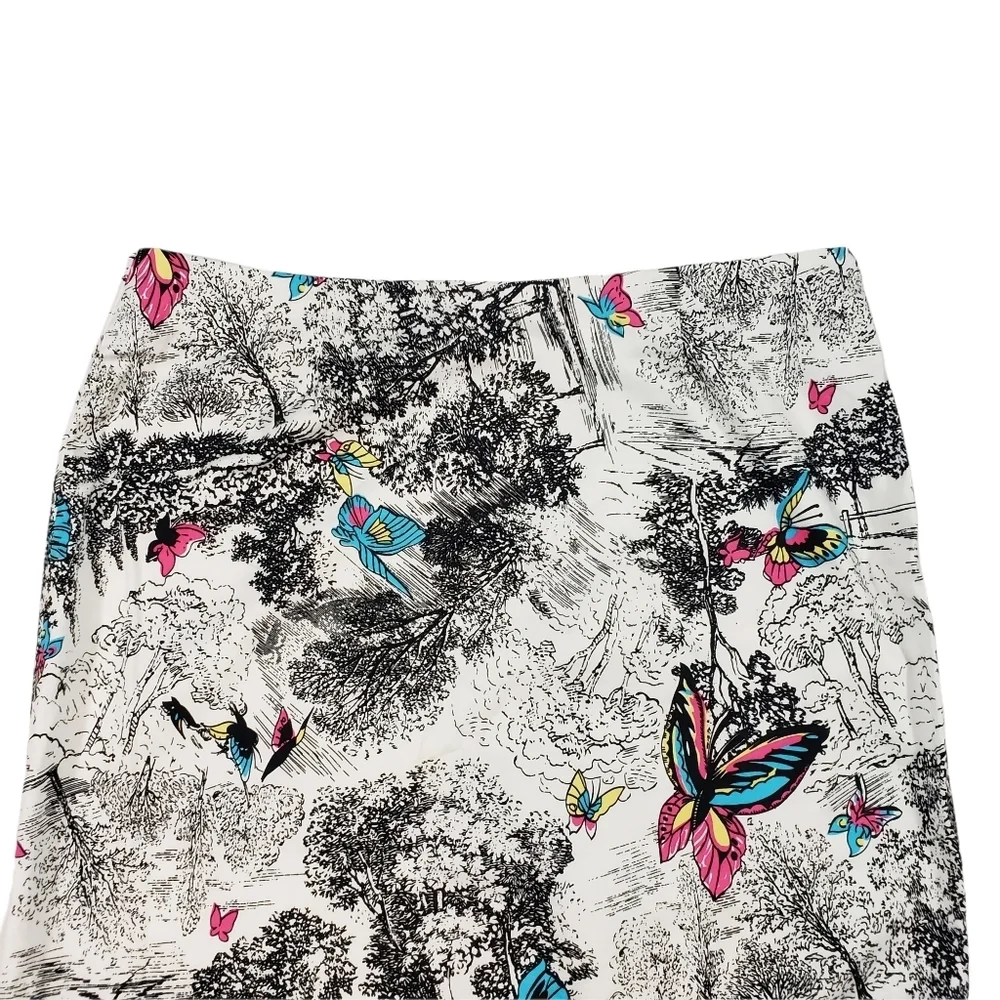 City Silk Stretch Pencil Mini Skirt Size 12 Colorful Butterfly Tree Print Cotton - Picture 5 of 11